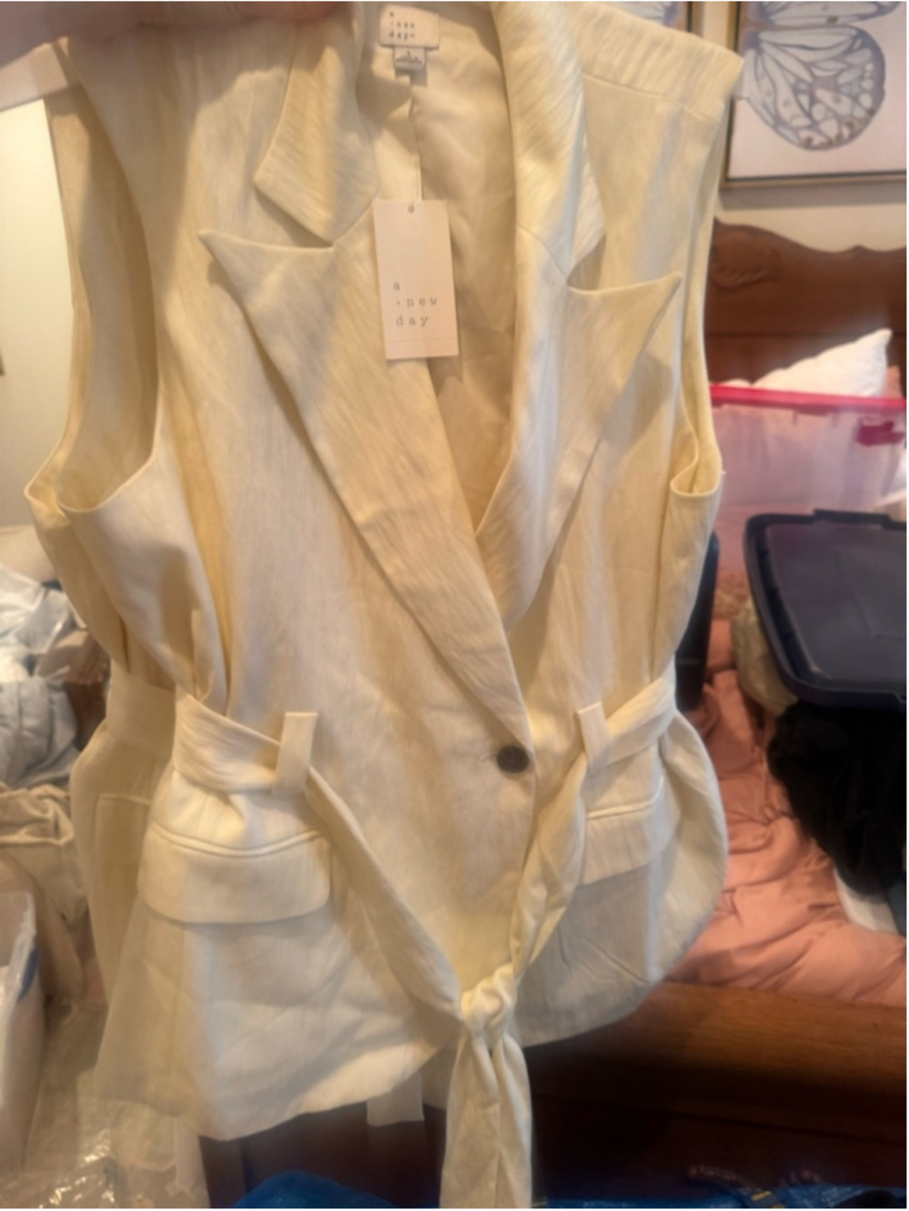 a new day Cream Tie-Waist Sleeveless Blazer Vest